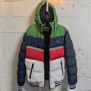 Kappa Color Block Puffer Jacket – Retro 90s/2000s-Inspired Hood Coat SIZE L RARE